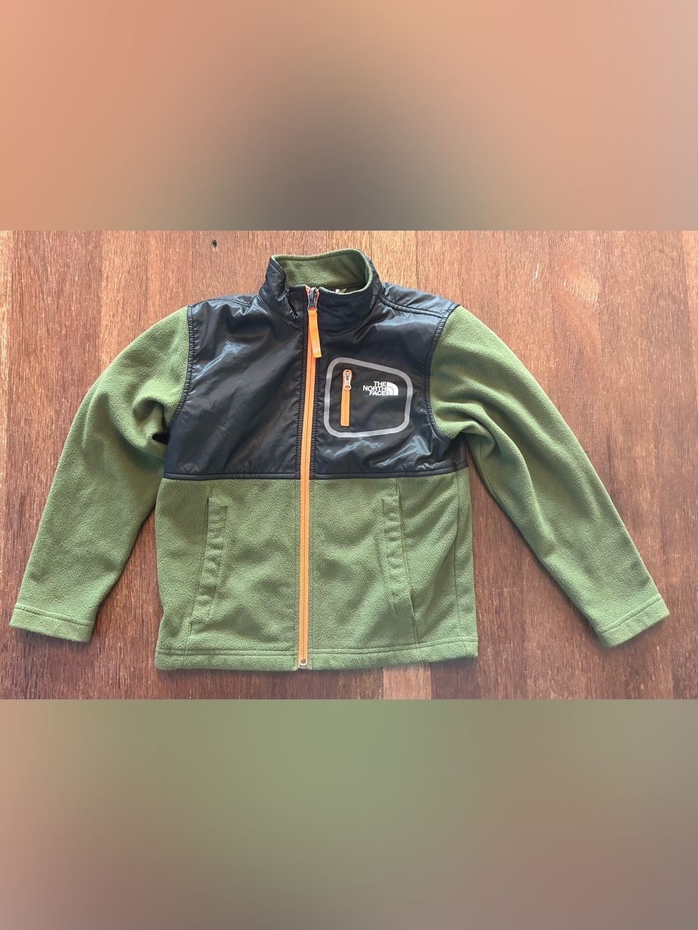 The North Face Boys XS 6 Fleece Jacket Green Black Orange Full Zip Coat